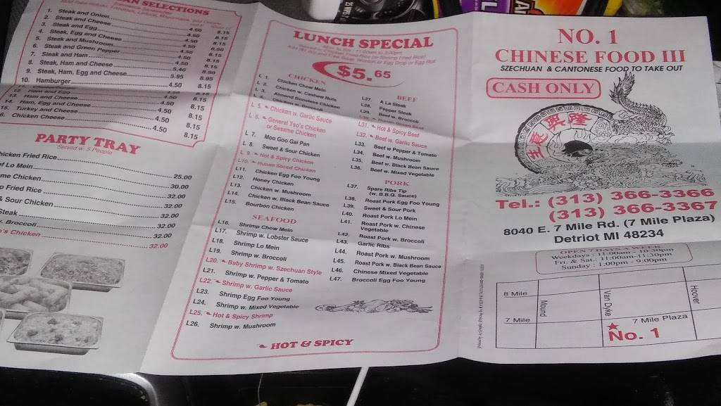 Number One Chinese Food | restaurant | 8130 Seven Mile E, Detroit, MI 48234, USA | 3133663366 OR +1 313-366-3366