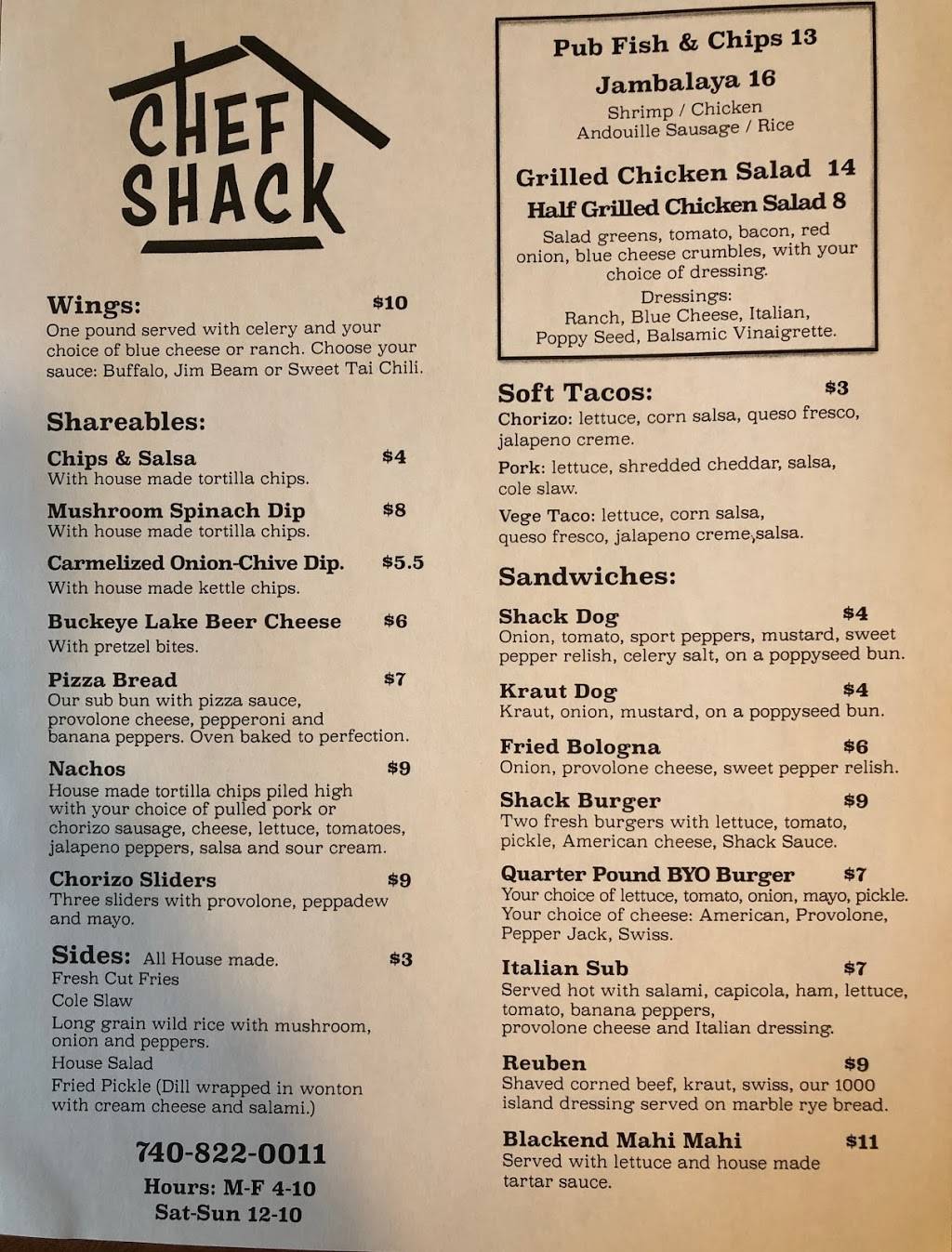 Chef Shack | restaurant | 5176 Walnut Road Inside Buckeye Lake Brewery, Buckeye Lake, OH 43008, USA | 7408220011 OR +1 740-822-0011