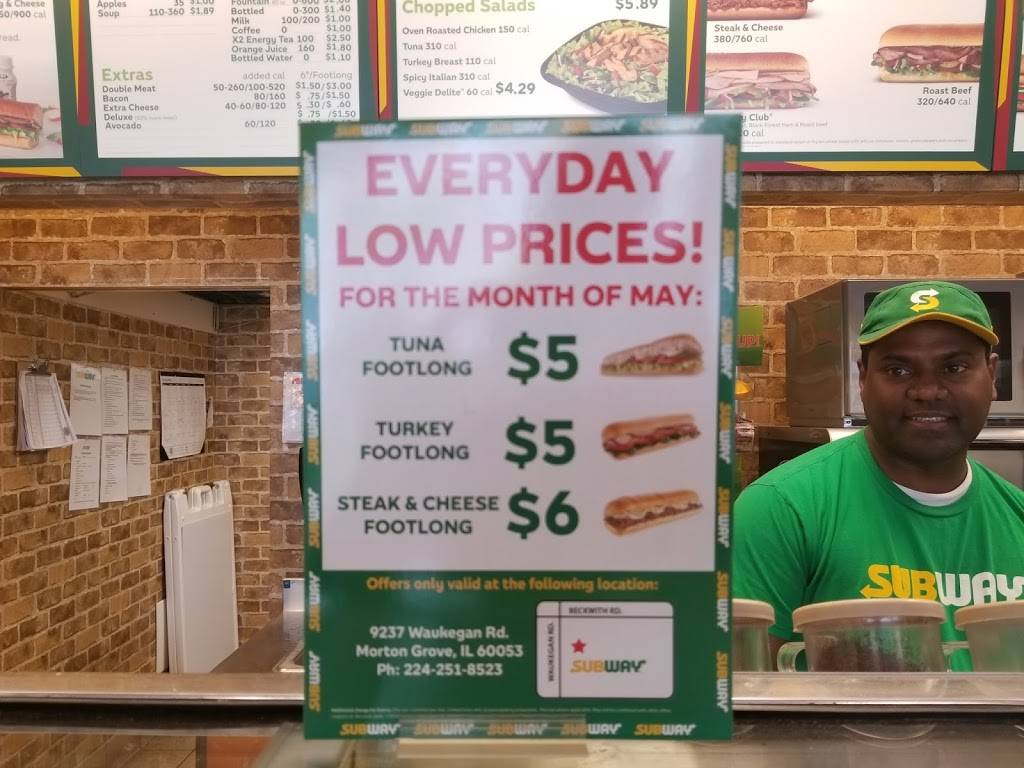 Subway Restaurants | restaurant | 9237 Waukegan Rd, Morton Grove, IL 60053, USA | 2242518523 OR +1 224-251-8523