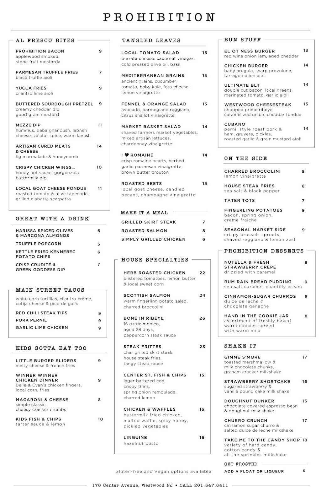 Prohbition | restaurant | 170 Center Ave, Westwood, NJ 07675, USA | 2013476411 OR +1 201-347-6411