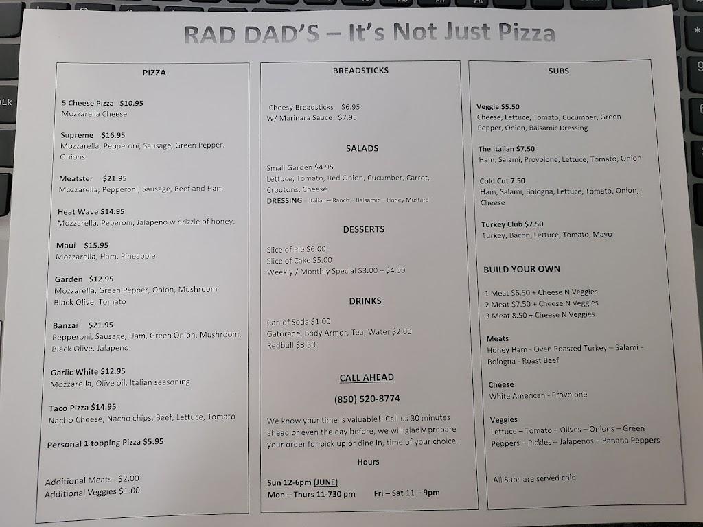 Rad Dads - Its Not Just Pizza | restaurant | 12555 US-90, Defuniak Springs, FL 32433, USA | 8505208774 OR +1 850-520-8774
