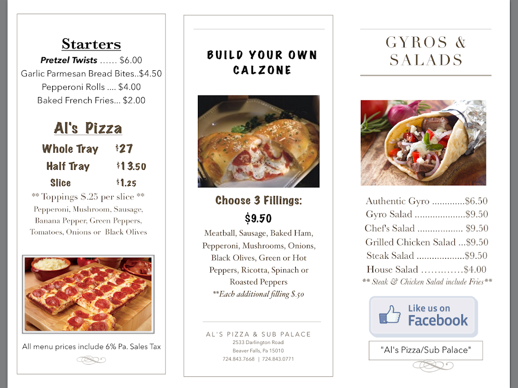 Als Pizza and Sub Palace | restaurant | 2533 Darlington Rd, Beaver Falls, PA 15010, USA | 7243551322 OR +1 724-355-1322