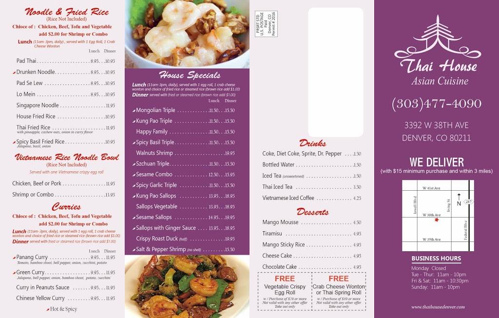 Thai House | restaurant | 3392 W 38th Ave, Denver, CO 80211, USA | 3034774090 OR +1 303-477-4090