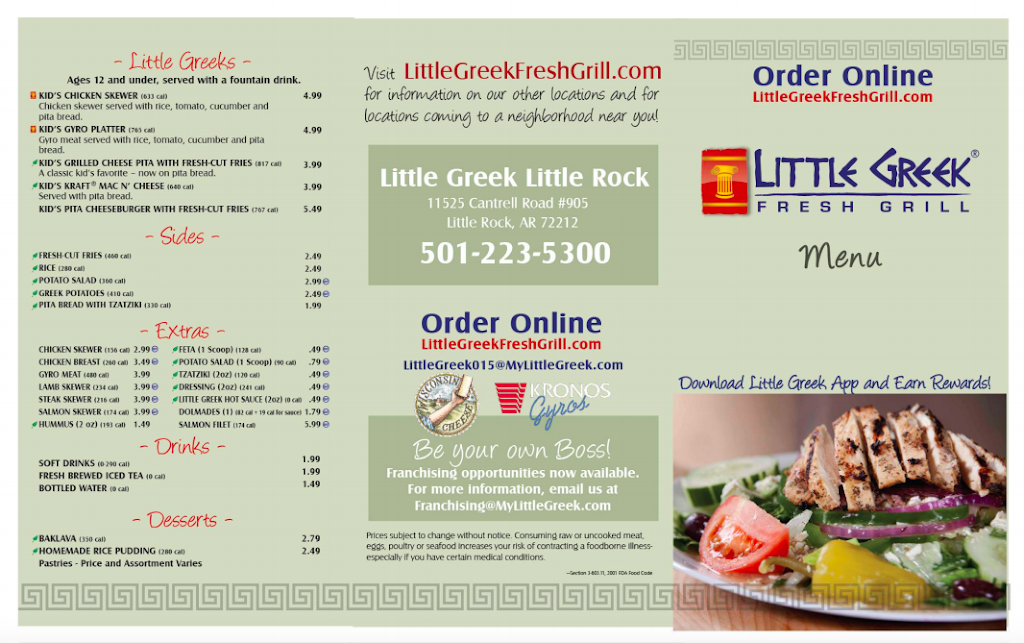 Little Greek Fresh Grill | restaurant | 11525 Cantrell Rd Suite #905, Little Rock, AR 72212, USA | 5012235300 OR +1 501-223-5300