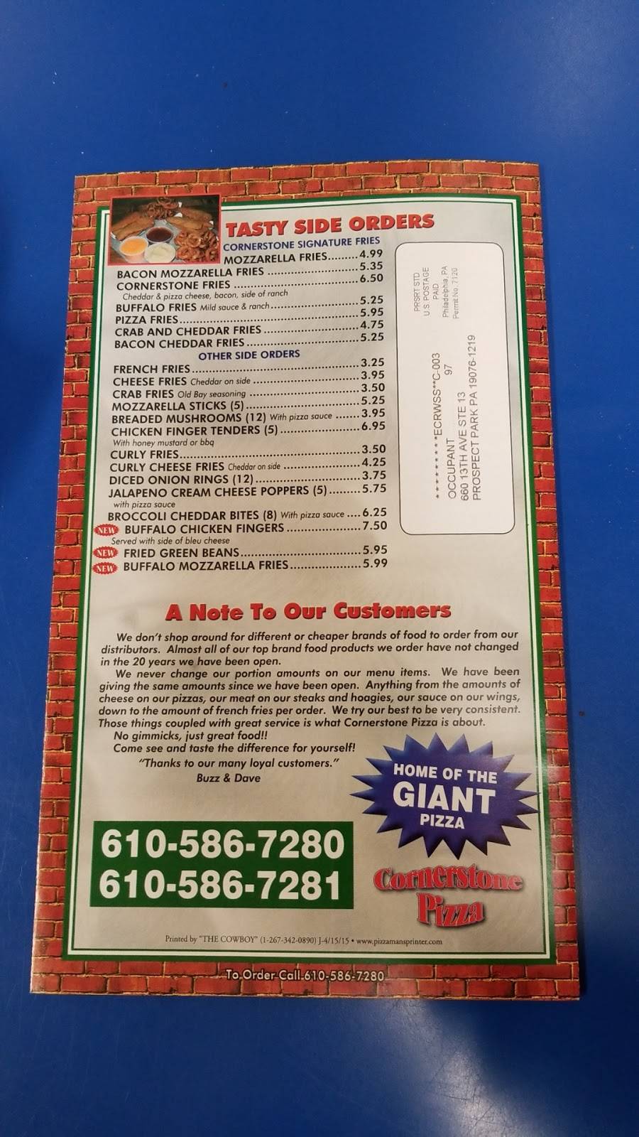 Cornerstone Pizza | meal delivery | 901 Lincoln Ave, Prospect Park, PA 19076, USA | 6105867280 OR +1 610-586-7280