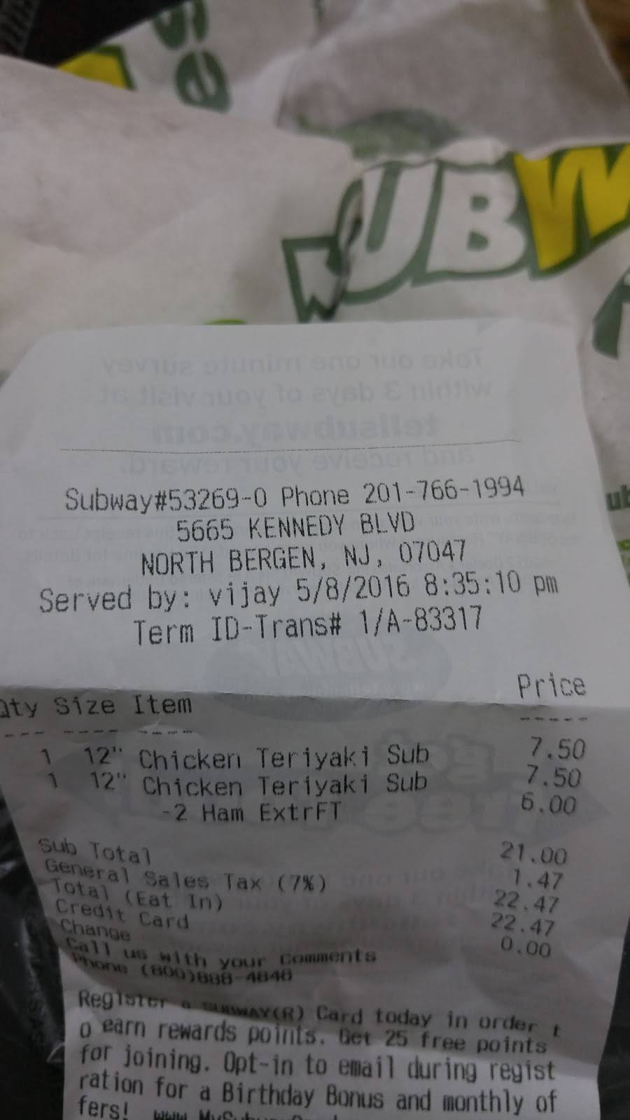 Subway Restaurants | restaurant | 5665 Kennedy Blvd Unit 4 Avalon, North Bergen, NJ 07047, USA | 2017661994 OR +1 201-766-1994