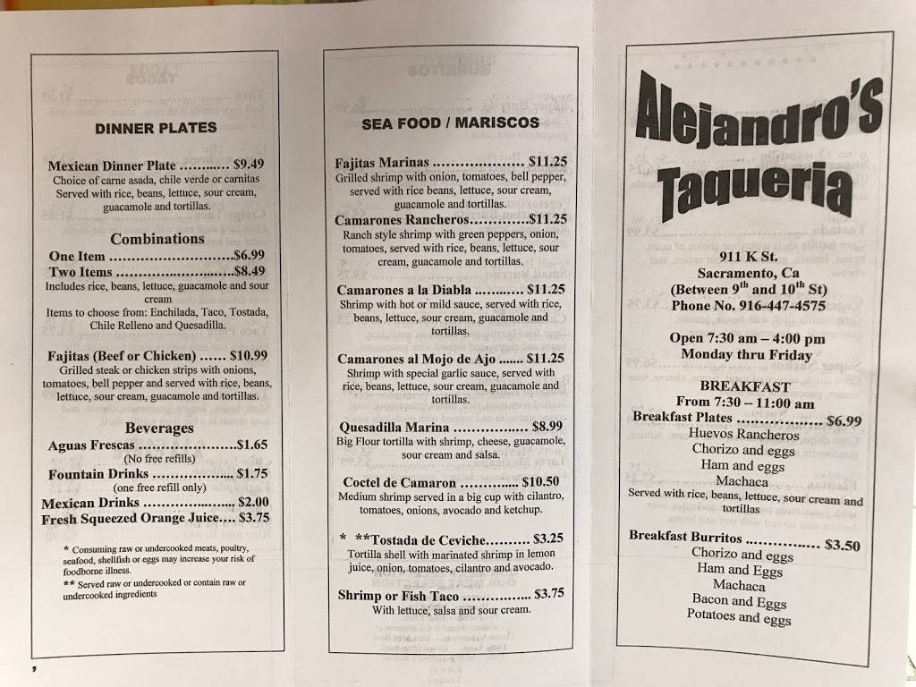 Alejandros Taqueria | restaurant | 911 K St, Sacramento, CA 95814, USA | 9164474575 OR +1 916-447-4575