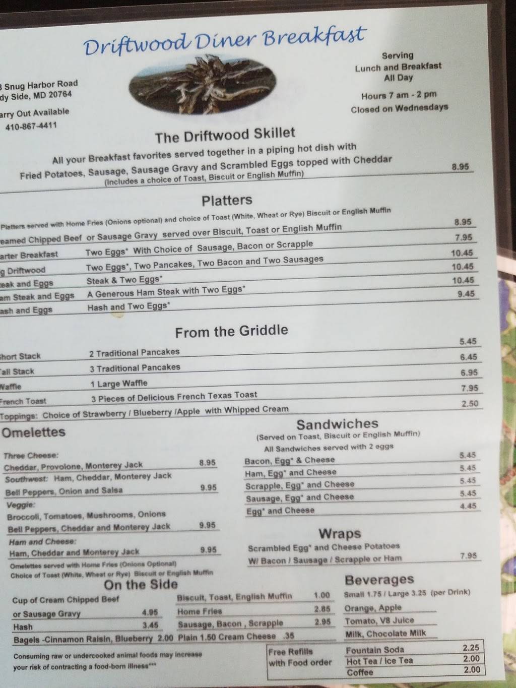 Drift Wood Diner | restaurant | 1468 Snug Harbor Rd, Shady Side, MD 20764, USA | 4108674411 OR +1 410-867-4411