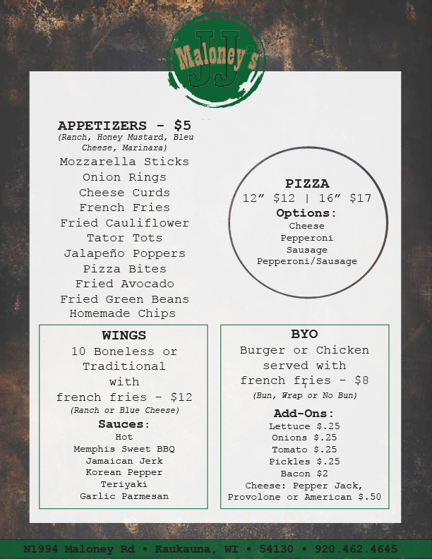Maloneys | restaurant | N1994 Maloney Rd, Kaukauna, WI 54130, USA | 9204624645 OR +1 920-462-4645