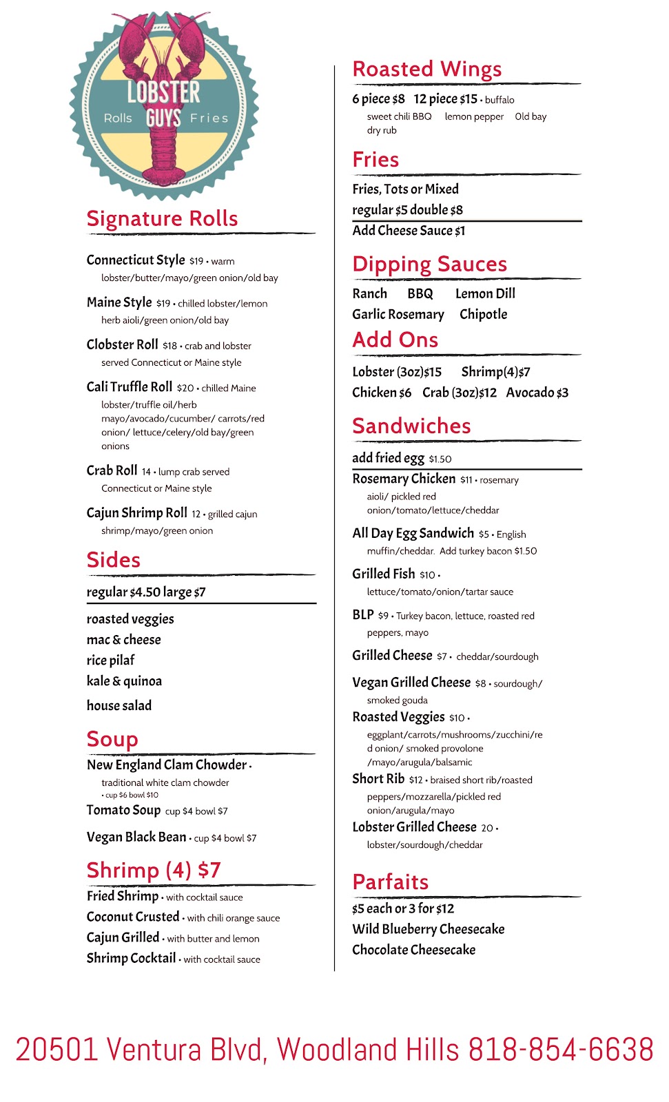 Lobster-Guys Rolls & Fries | restaurant | 20501 Ventura Blvd Ste 185, Woodland Hills, CA 91364, USA | 8188546638 OR +1 818-854-6638