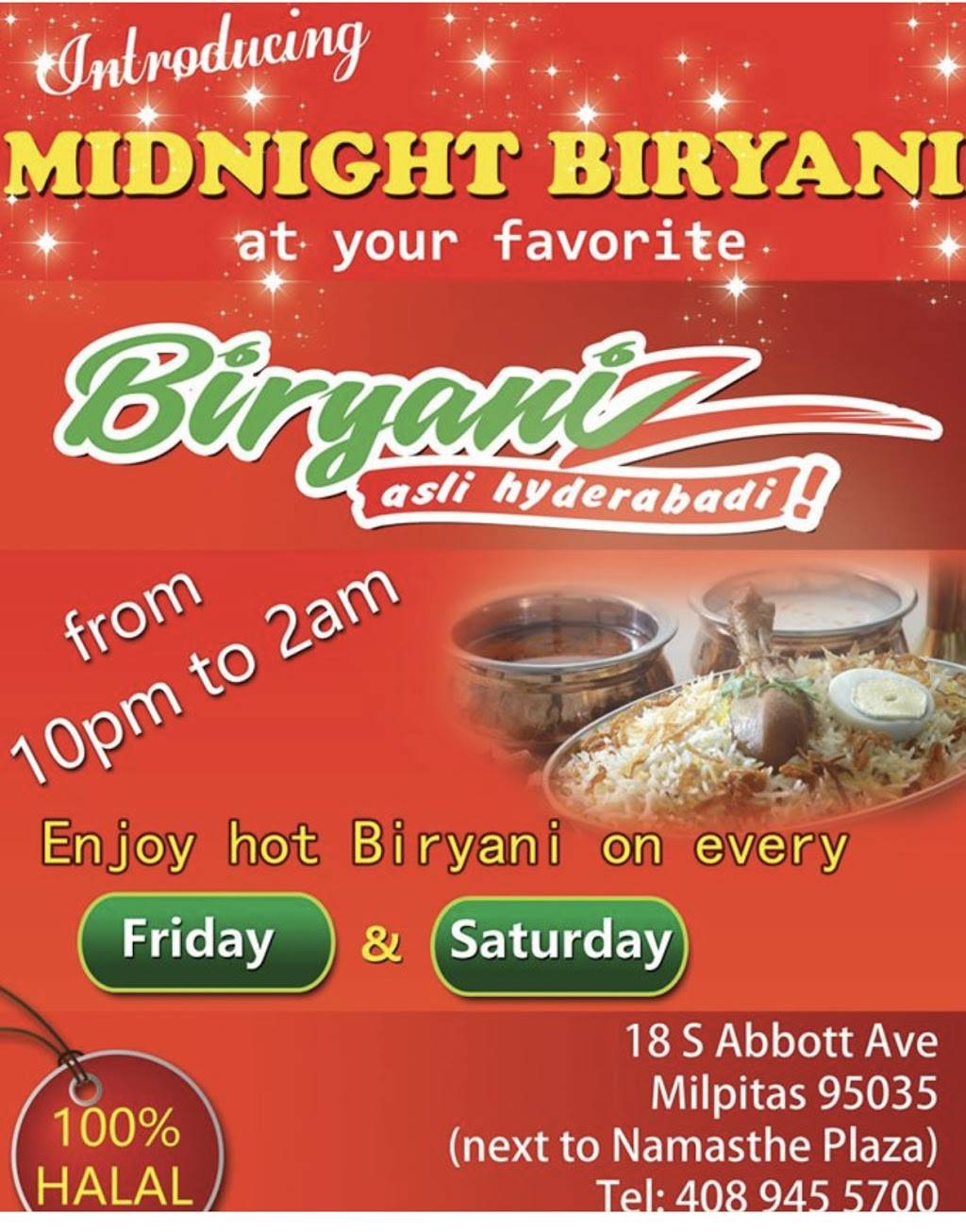 Biryanizus | restaurant | 18 S Abbott Ave, Milpitas, CA 95035, USA | 4089455700 OR +1 408-945-5700