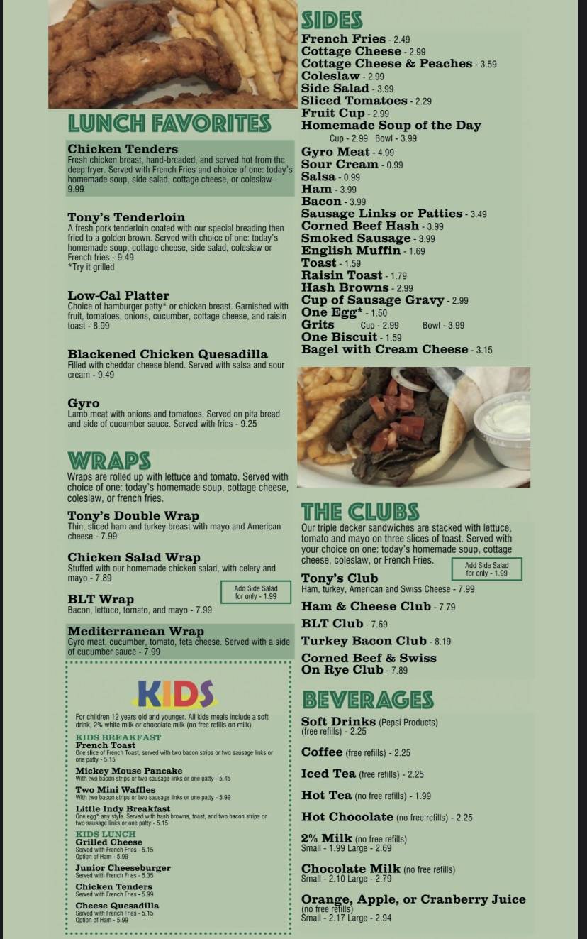 Tonys Cafe Family Restaurant | restaurant | 10600 E 96th St, Fishers, IN 46037, USA | 3177314512 OR +1 317-731-4512