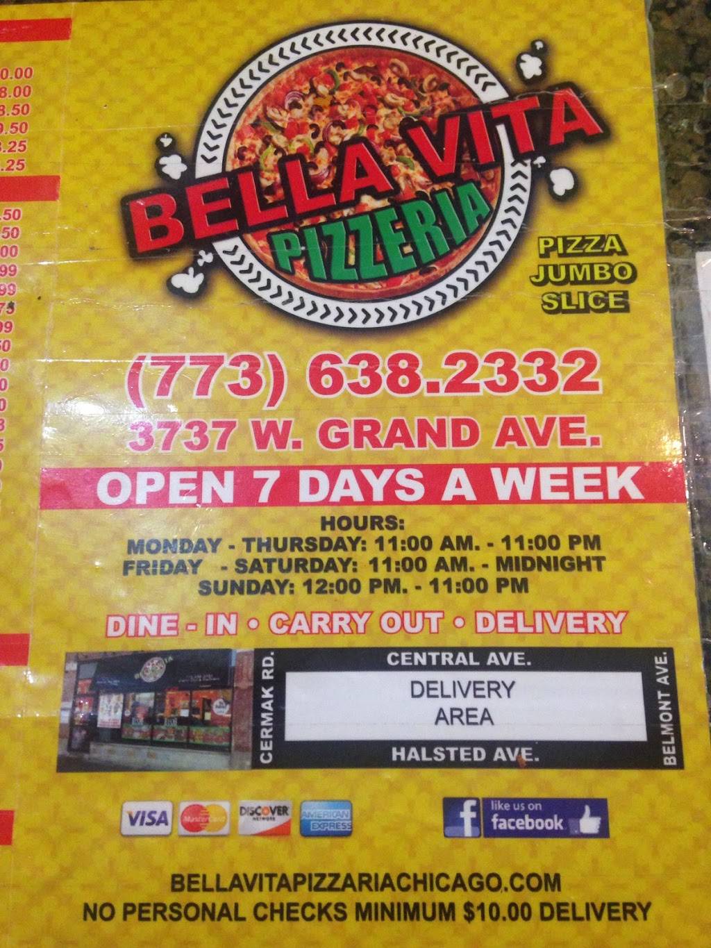 Bella Vita Pizzeria | restaurant | 3737 W Grand Ave, Chicago, IL 60651, USA | 7736382332 OR +1 773-638-2332