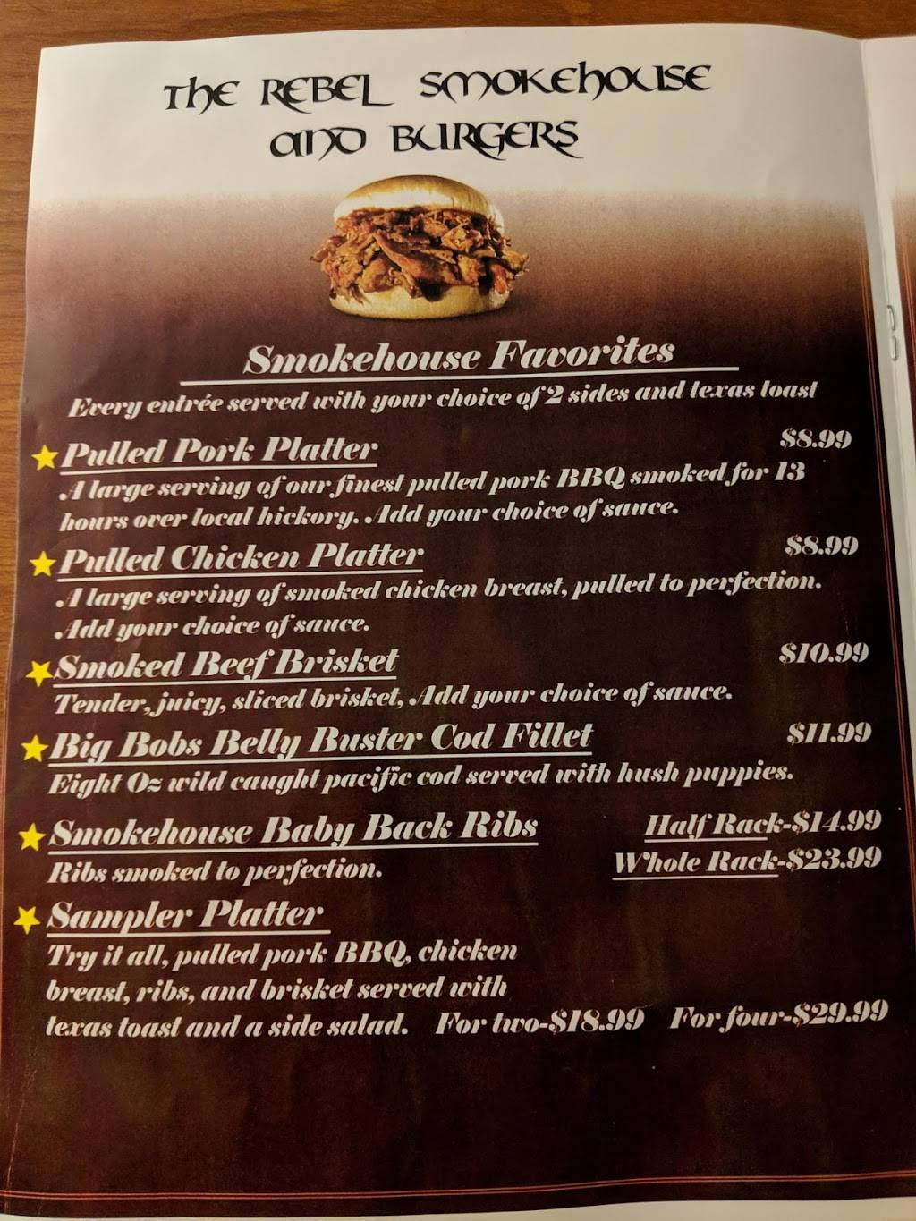 Rebel SmokeHouse and Burgers | restaurant | 200 Howard Ave, Mullens, WV 25882, USA | 3042944227 OR +1 304-294-4227