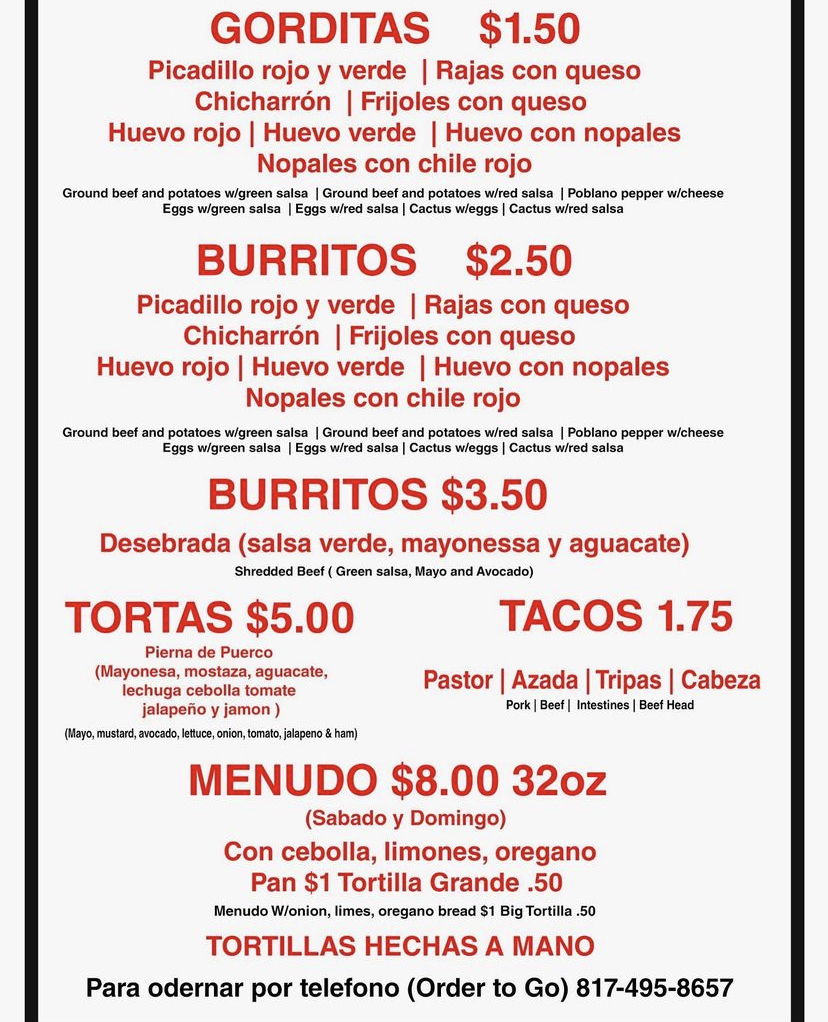 Gorditas Mi Durango | restaurant | 3321 NE 28th St, Fort Worth, TX 76111, USA | 8174958657 OR +1 817-495-8657