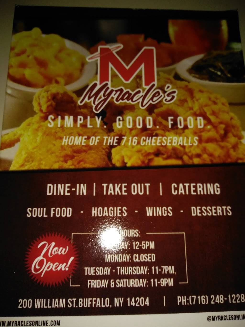 Myracles restaurant | restaurant | 200 William St, Buffalo, NY 14204, USA | 7162481228 OR +1 716-248-1228