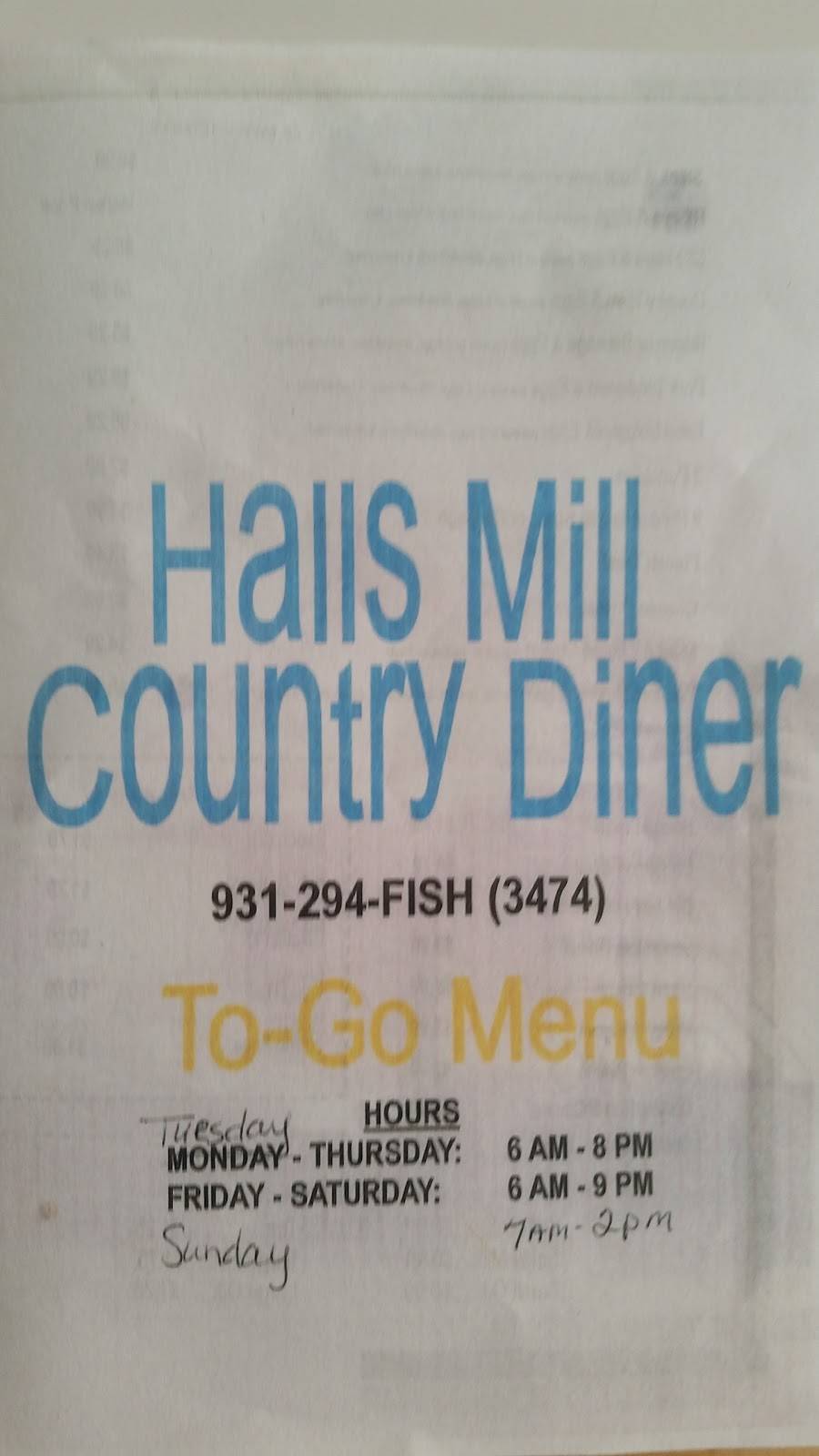 Halls Mill Country Diner | restaurant | 871 Halls Mill Rd, Unionville, TN 37180, USA | 9312943474 OR +1 931-294-3474