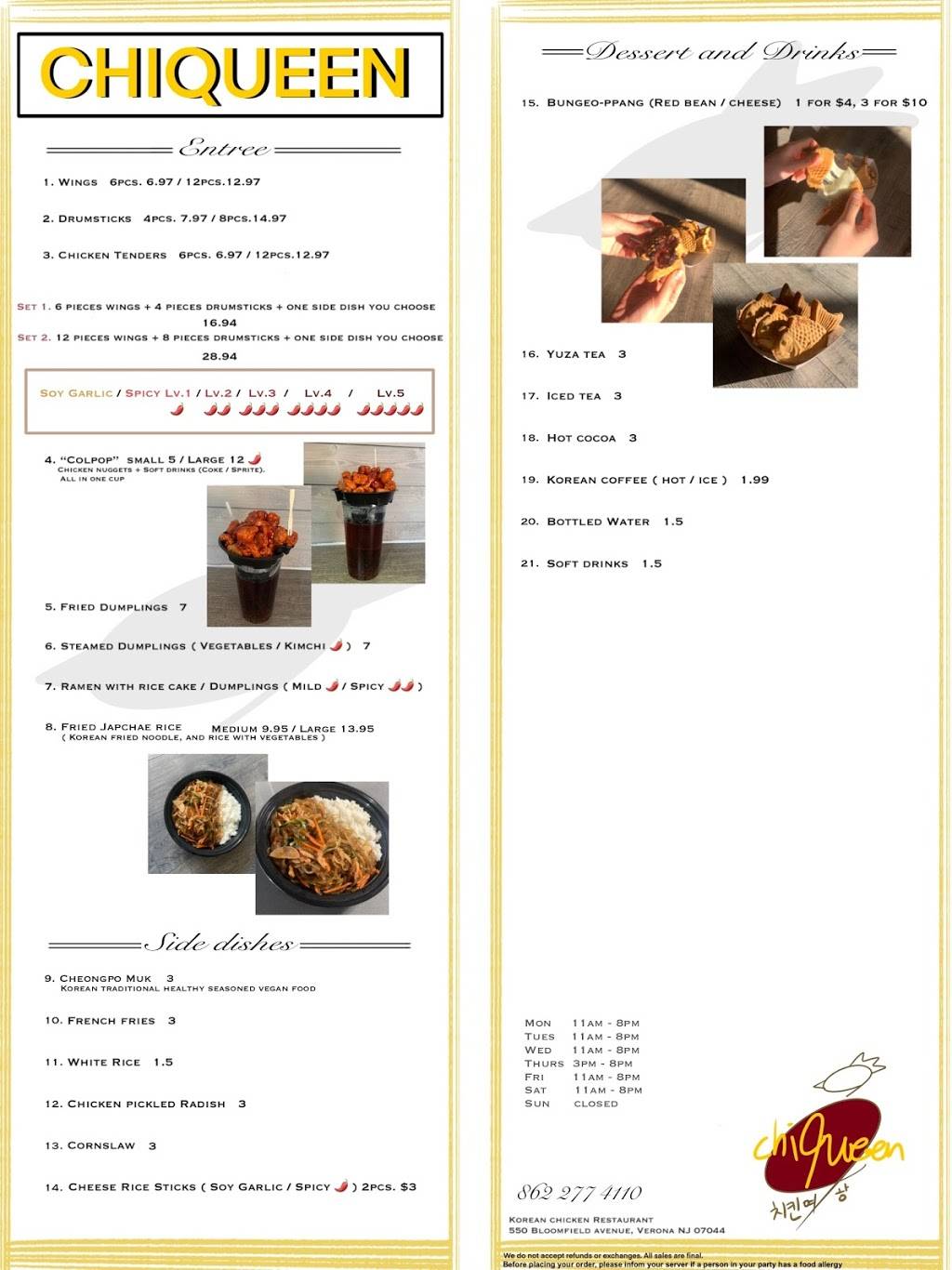 Chiqueen | restaurant | 550 Bloomfield Ave, Verona, NJ 07044, USA | 8622774110 OR +1 862-277-4110