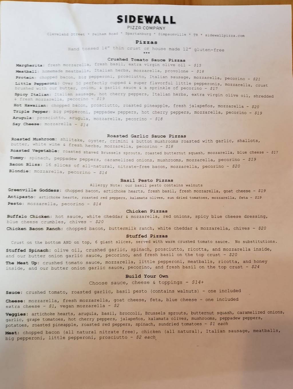 Sidewall Pizza | restaurant | 2615 Woodruff Rd, Simpsonville, SC 29681, USA | 8642633195 OR +1 864-263-3195
