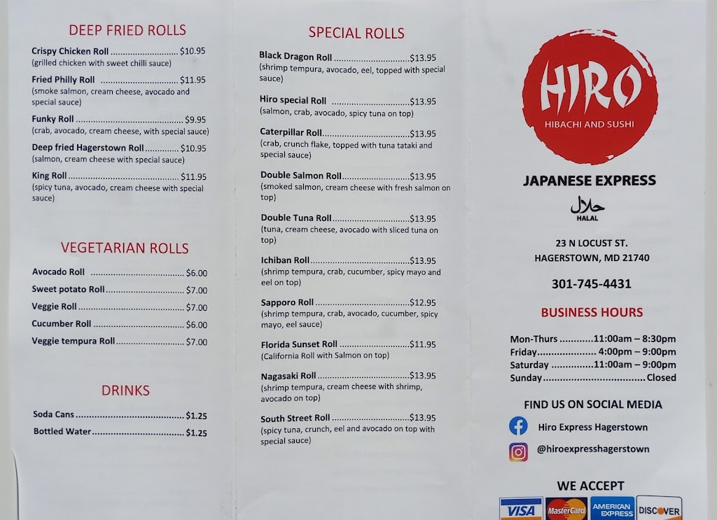 hiro japanese express | restaurant | 23 N Locust St, Hagerstown, MD 21740, USA | 2404641390 OR +1 240-464-1390