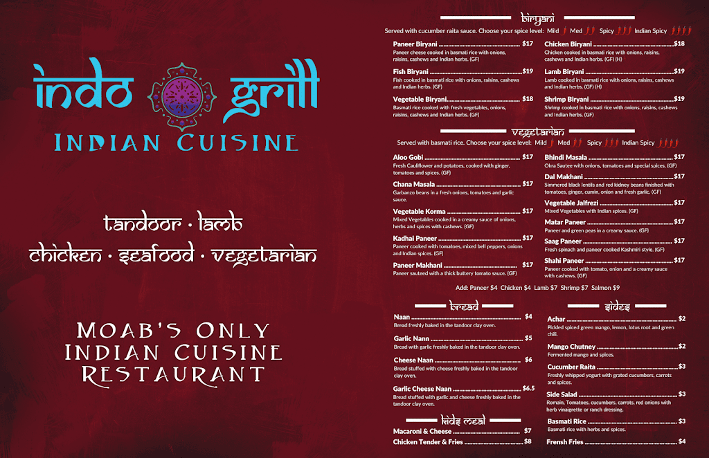 Indo Grill Indian Cuisine | restaurant | 812 S Main St, Moab, UT 84532, USA | 4353551230 OR +1 435-355-1230