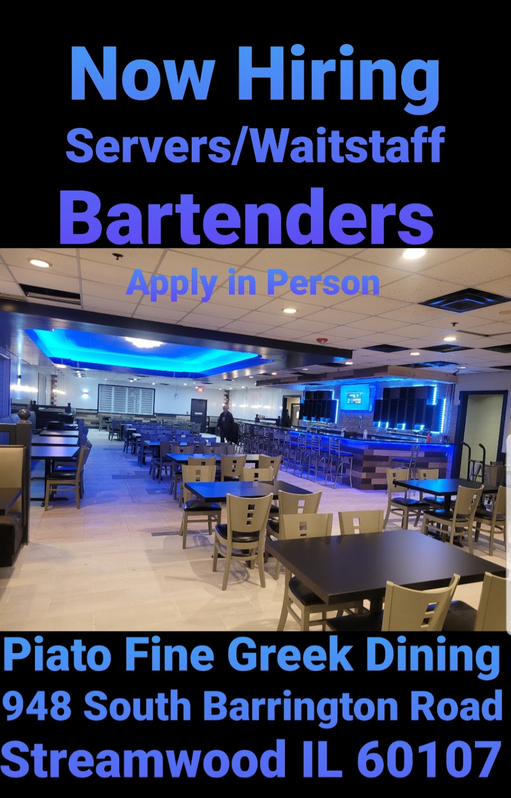 Piato Fine Greek Dining | restaurant | 948 S Barrington Rd, Streamwood, IL 60107, USA | 6308554458 OR +1 630-855-4458