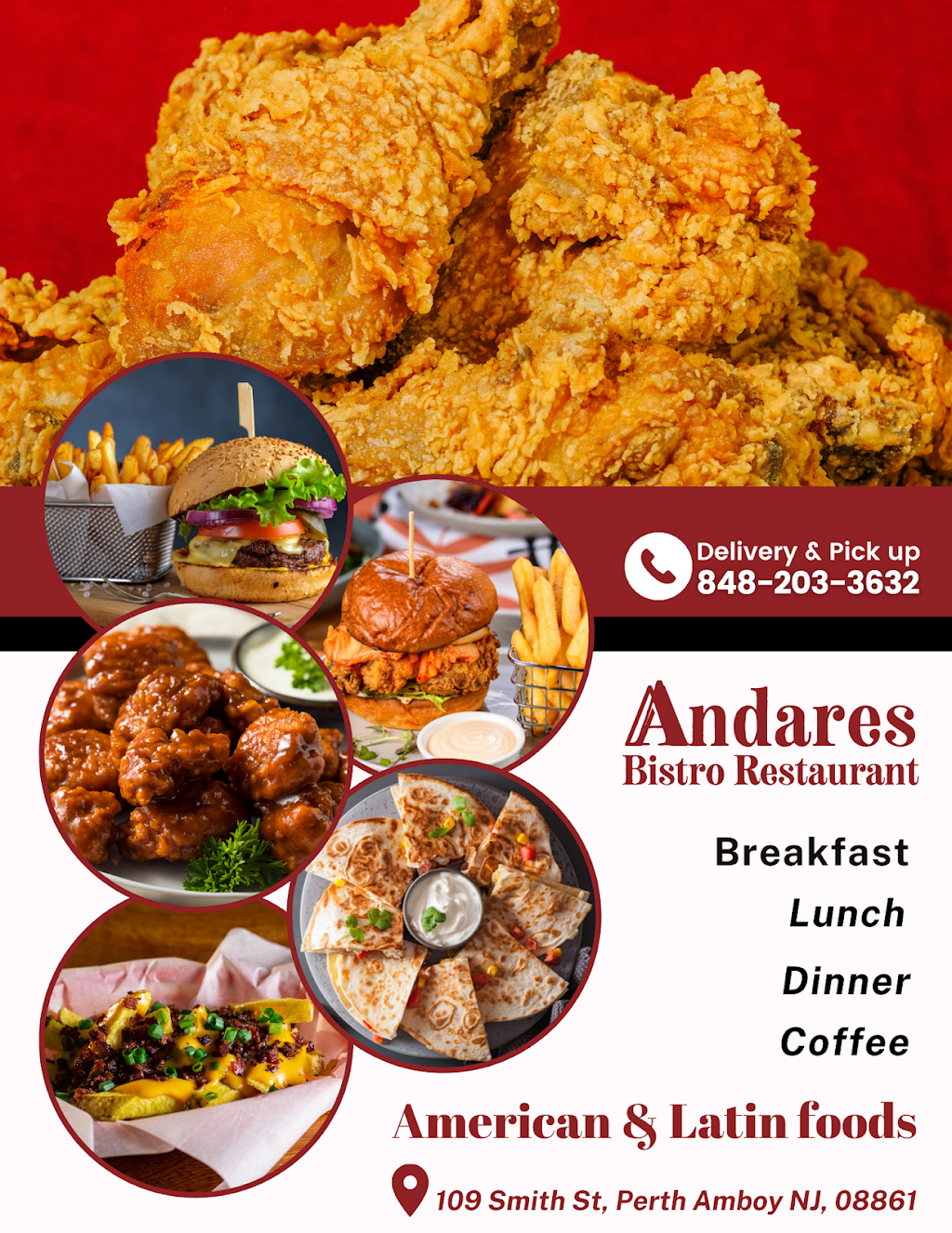 Andares Bistro Restaurant | restaurant | 109 Smith St, Perth Amboy, NJ 08861, USA | 8482033632 OR +1 848-203-3632
