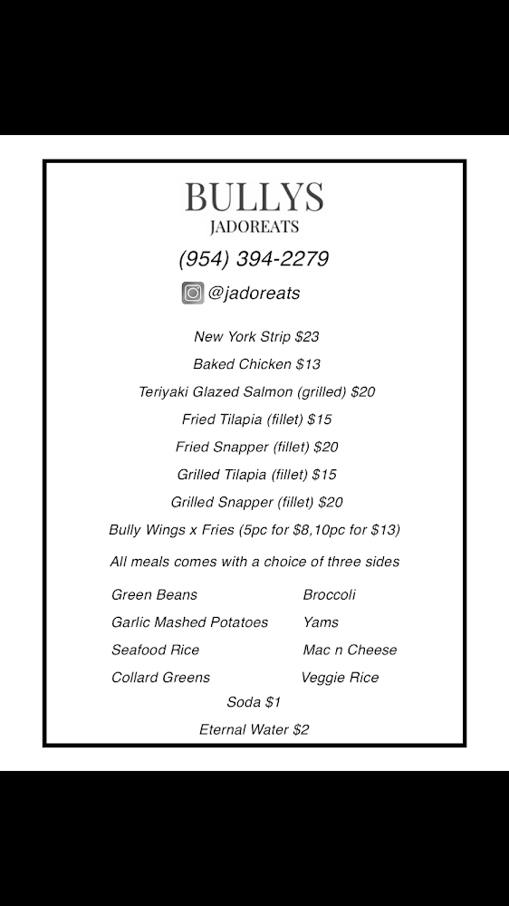 Bullys | restaurant | 2211 SW 67th Ave, Miramar, FL 33023, USA | 9543942279 OR +1 954-394-2279