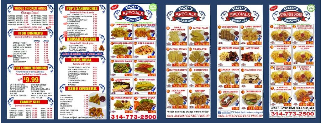 Pops Steak, Fish & Chicken | restaurant | 3651 S Grand Blvd, St. Louis, MO 63118, USA | 3147732500 OR +1 314-773-2500