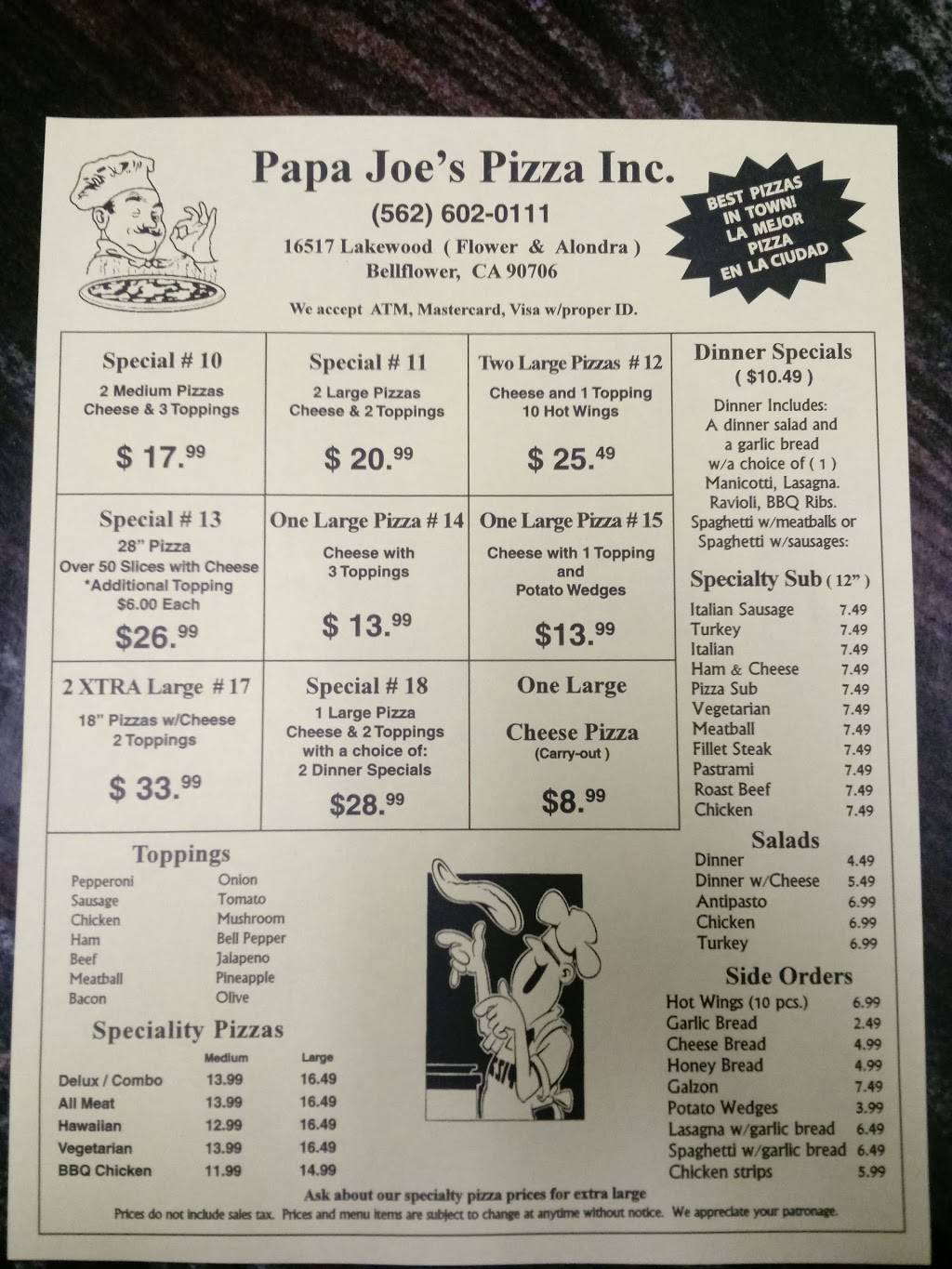Papajoes Pizza | restaurant | 16517 Lakewood Blvd, Bellflower, CA 90706, USA | 5626020111 OR +1 562-602-0111