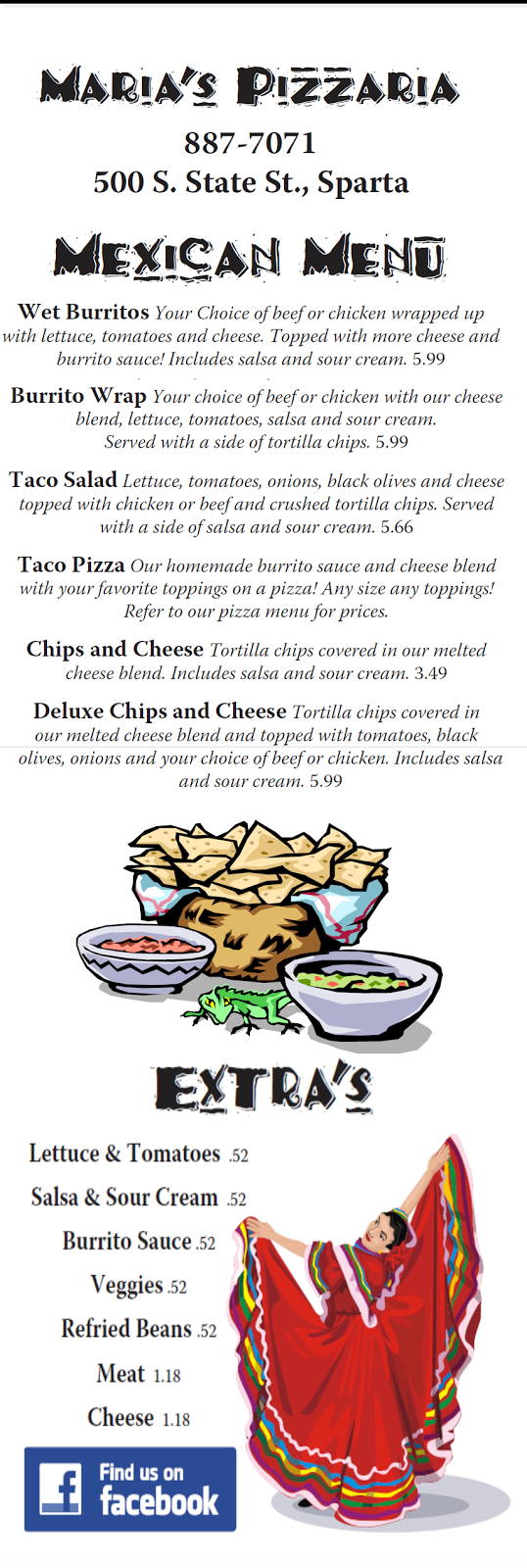 Marias Pizzaria | restaurant | 500 S State St, Sparta, MI 49345, USA | 6168877071 OR +1 616-887-7071