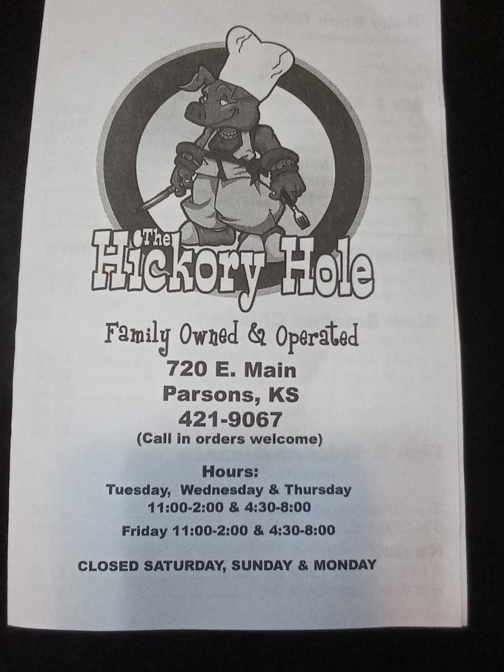 Hickory Hole | restaurant | 720 Main St, Parsons, KS 67357, USA | 6204219067 OR +1 620-421-9067