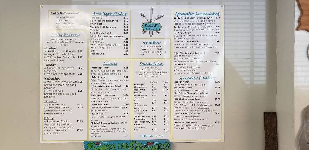 Buddy Bs Restaurant | restaurant | 2788 River Road East, Garyville, LA 70051, USA | 9855353663 OR +1 985-535-3663