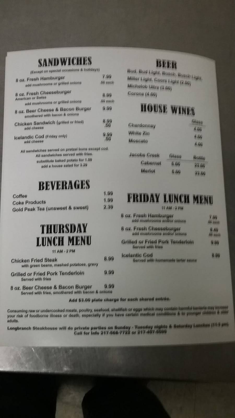 Longbranch Steakhouse | restaurant | 310 S Main St, Gifford, IL 61847, USA | 2175687722 OR +1 217-568-7722