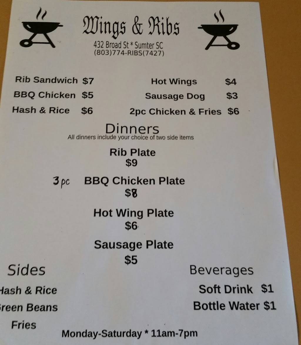 K Js Wings & Ribs | restaurant | 432 Broad St, Sumter, SC 29150, USA | 8037747427 OR +1 803-774-7427
