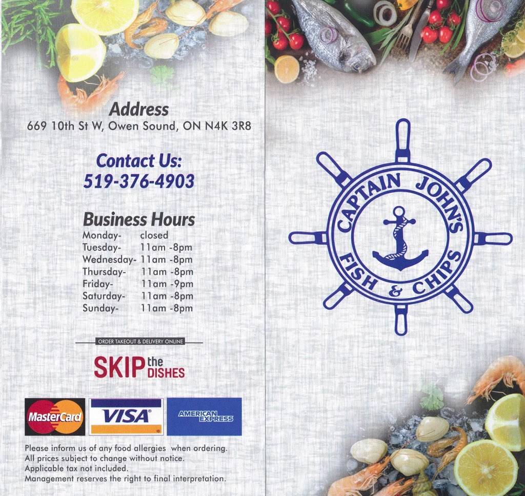 Captain Johns Fish & Chips | restaurant | 669 10th St W, Owen Sound, ON N4K 3R8, Canada | 5193764903 OR +1 519-376-4903