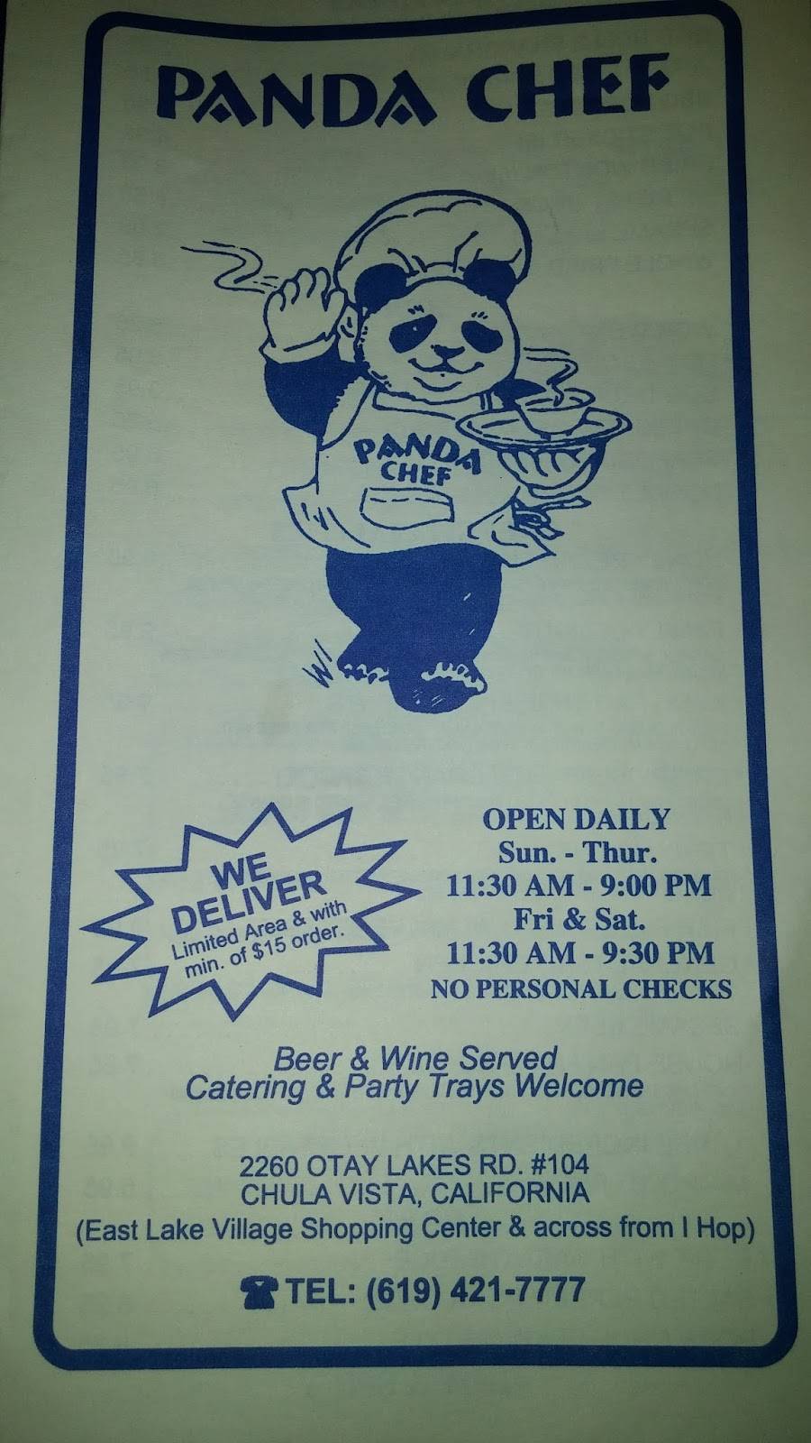 Panda Chef | restaurant | 2260 Otay Lakes Rd #104, Chula Vista, CA 91915, USA | 6194217777 OR +1 619-421-7777