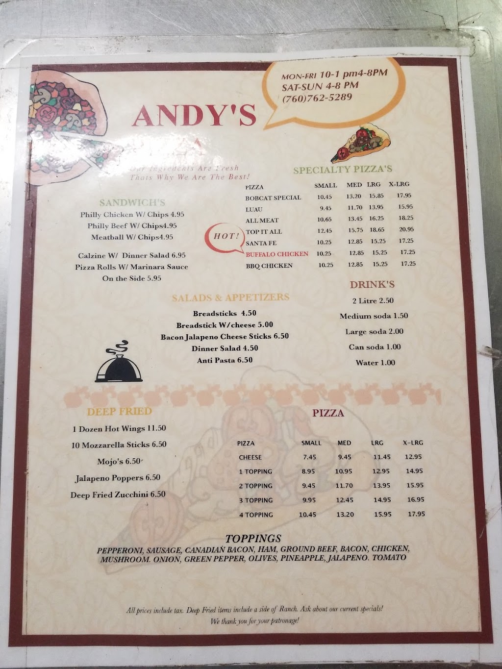 Andys Pizza | meal delivery | 24237 Twenty Mule Team Rd, Boron, CA 93516, USA | 7607625289 OR +1 760-762-5289