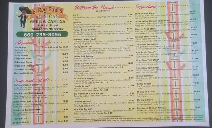El Rey Papis grill and cantina | restaurant | 815 E 1st St, Stanberry, MO 64489, USA | 6602358056 OR +1 660-235-8056