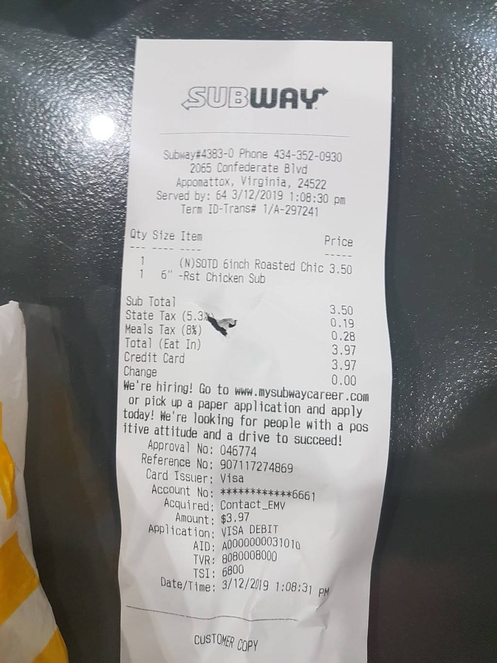 Subway | restaurant | 2065 Confederate Blvd, Appomattox, VA 24522, USA | 4343520930 OR +1 434-352-0930