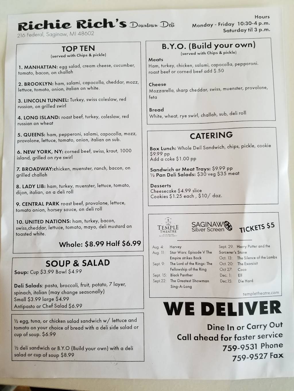 Richie Richs Downtown Deli | restaurant | 216 Federal Ave, Saginaw, MI 48607, USA | 9897599531 OR +1 989-759-9531