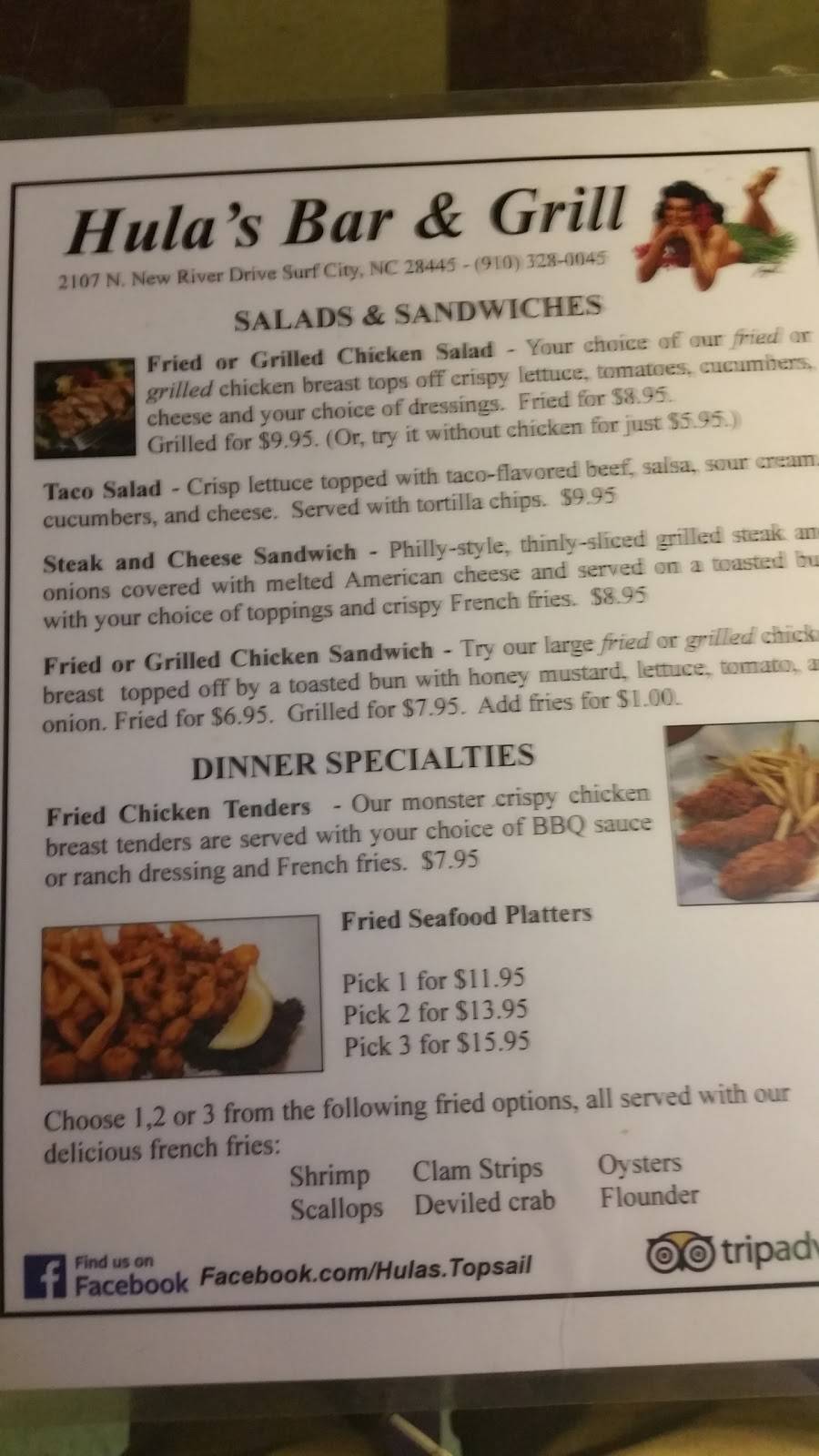 Hulas Bar and grill | restaurant | 2107 N New River Dr, Surf City, NC 28445, USA | 9103280045 OR +1 910-328-0045