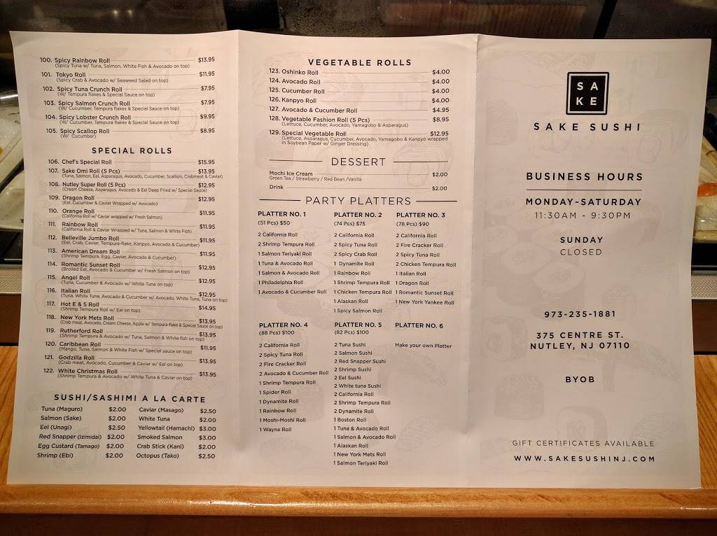 Sake Sushi | restaurant | 375 Centre St, Nutley, NJ 07110, USA | 9732351881 OR +1 973-235-1881