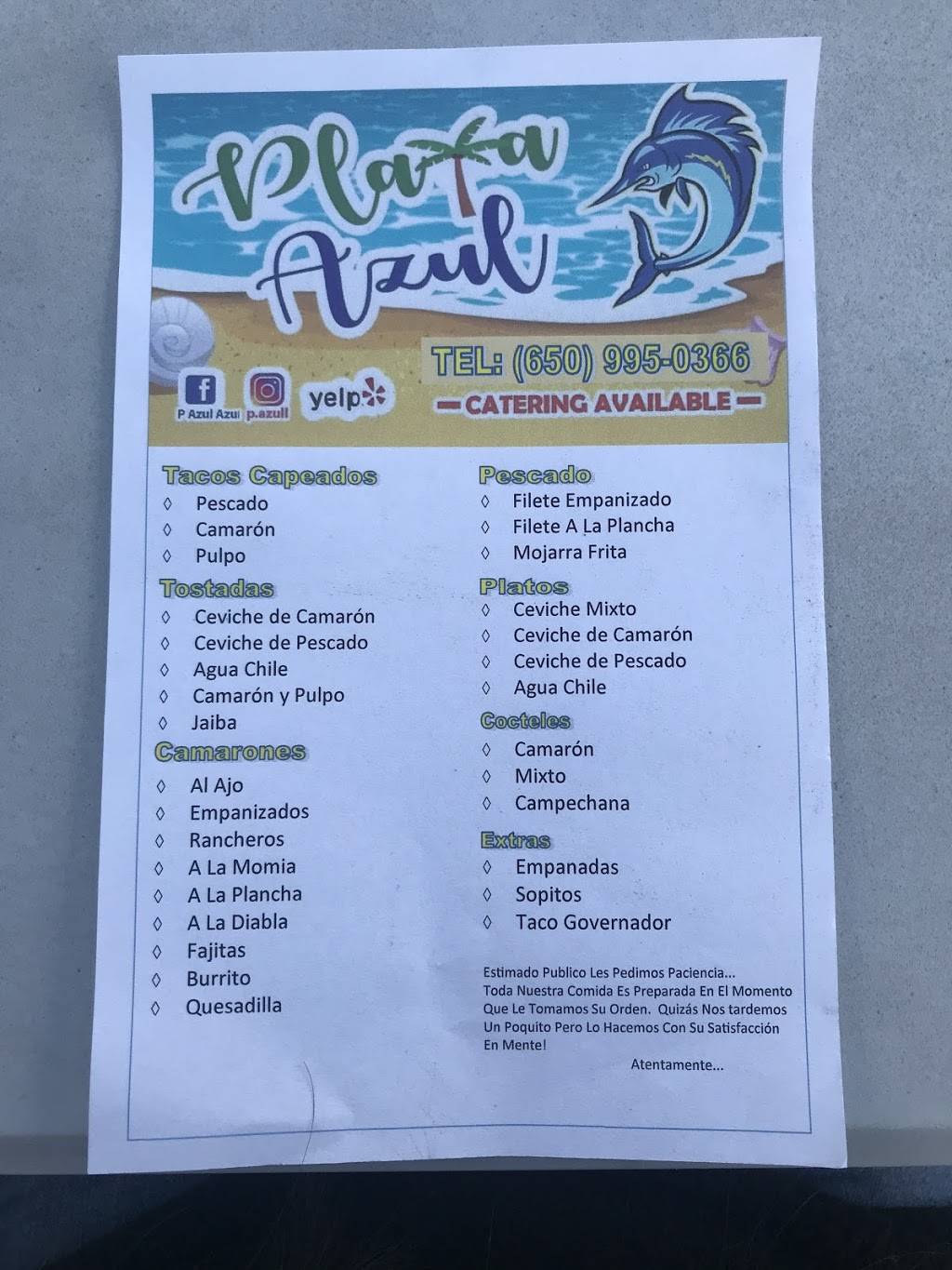 P Azul Sea food food trcuk | restaurant | 2215 El Camino Real, Redwood City, CA 94063, USA | 6509550366 OR +1 650-955-0366