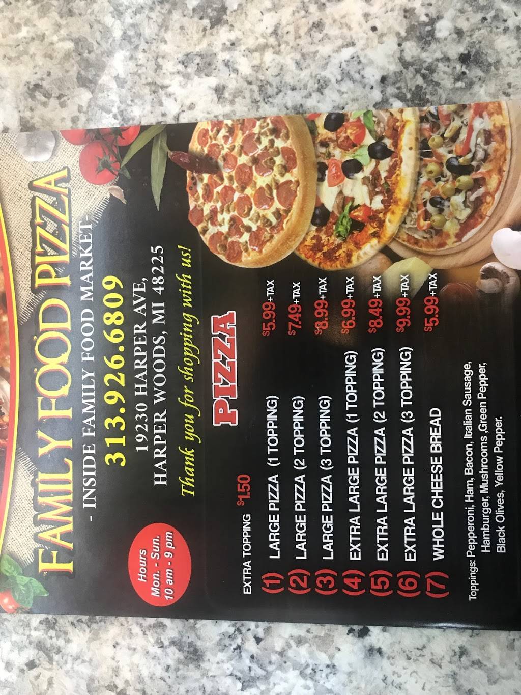 Family food pizza | restaurant | 2211, 19230 Harper Ave, Harper Woods, MI 48225, USA | 3139224348 OR +1 313-922-4348