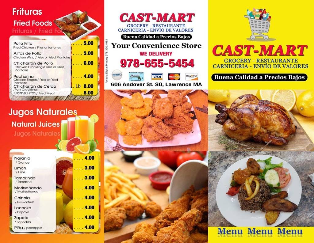 Cast-Mart Restaurant & grocery | restaurant | 606 Andover St, Lawrence, MA 01843, USA | 9786555454 OR +1 978-655-5454