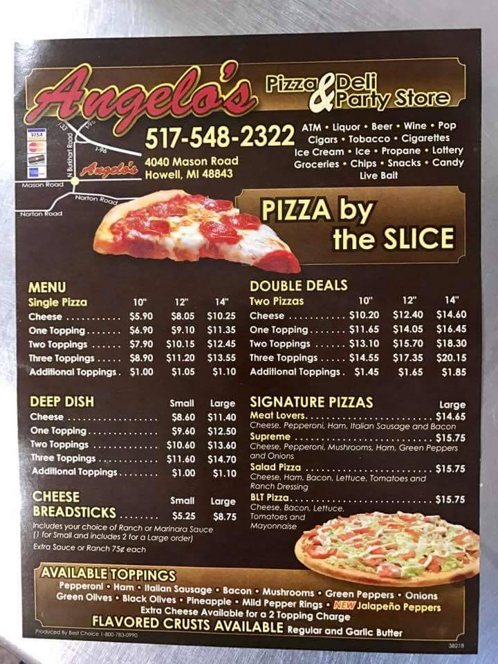 Angelos Pizza Deli & Party | meal takeaway | 4040 W Mason Rd, Howell, MI 48843, USA | 5175482322 OR +1 517-548-2322