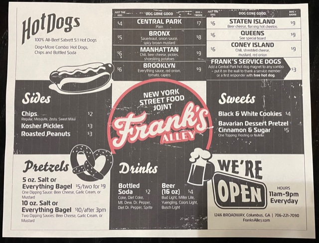 Franks Alley - NY Street Food | restaurant | 1246 Broadway, Columbus, GA 31901, USA | 7062217090 OR +1 706-221-7090