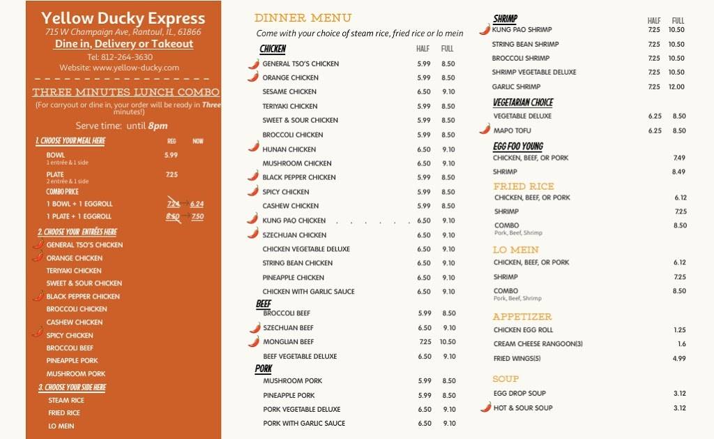 Yellow Ducky Express | restaurant | 715 W Champaign Ave, Rantoul, IL 61866, USA | 2172821215 OR +1 217-282-1215