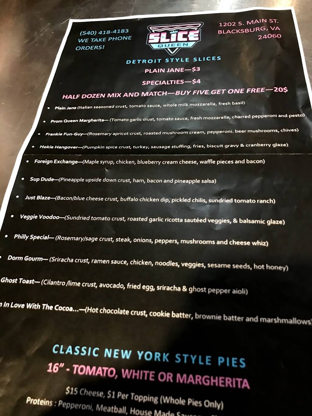 Slice Queen | restaurant | 1202 S Main St, Blacksburg, VA 24060, USA | 5404184183 OR +1 540-418-4183